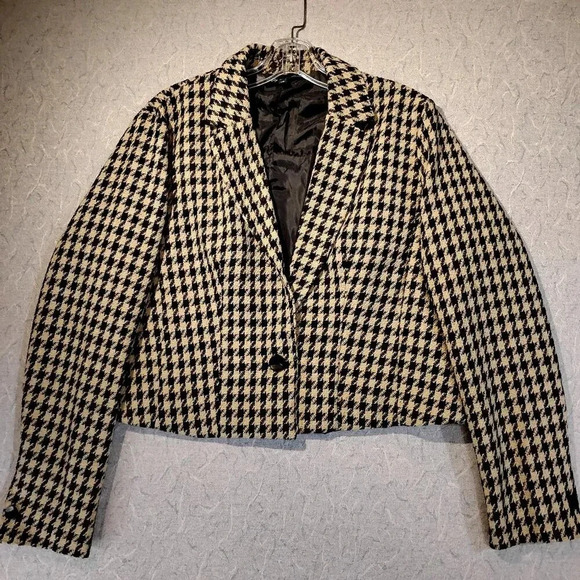 Lily Morgan NWOT Women's Black and Tan Houndstooth Long Sleeve Blazer Size Large - Picture 1 of 9